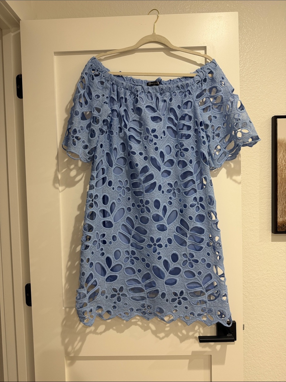 Off-Shoulder Blue Lace Overlay Women's dress